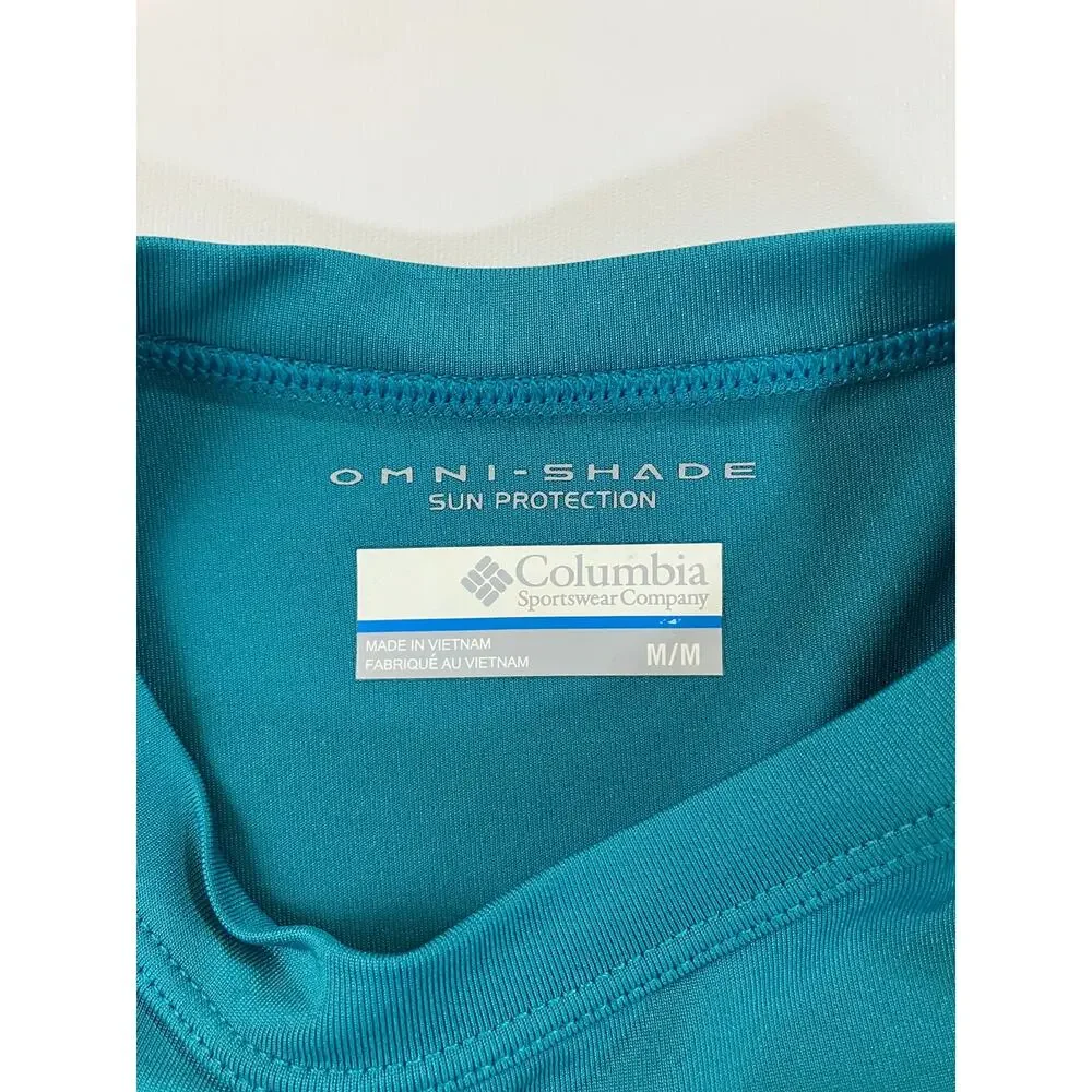 Columbia Women’s M Omni-Shade Long Sleeve Shirt Teal Sun Protection Outdoor